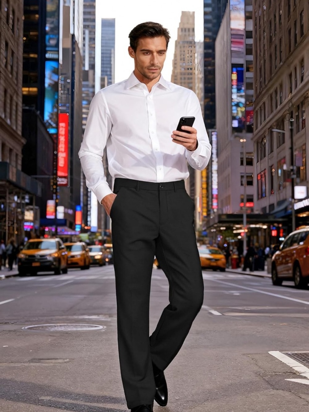 Soojun Men's Classic Fit Flex Waist Flat Front Dress Pant